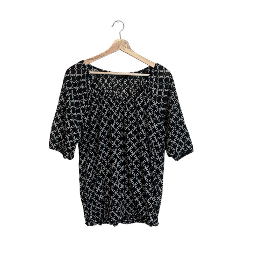 The Limited Geometric Black and Tan Blouse Size XL Sheer